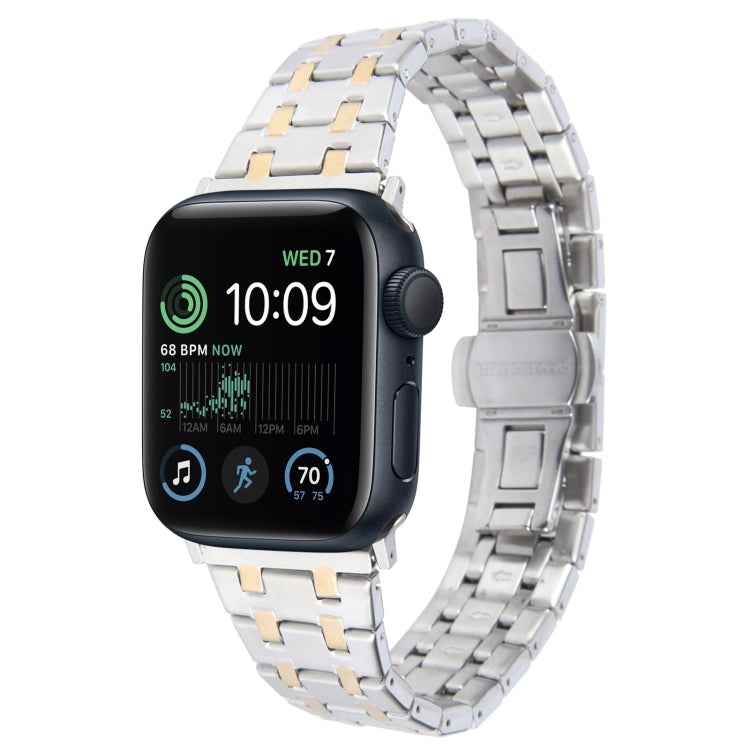 For Apple Watch SE 40mm Double T Stainless Steel Watch Band(Silver Gold)