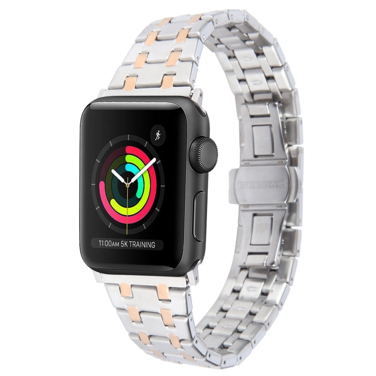 For Apple Watch 38mm Double T Stainless Steel Watch Band(Silver Rose Gold)