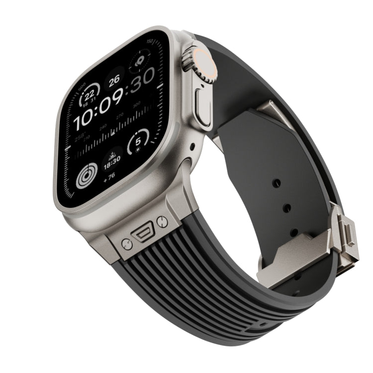 For Apple Watch Ultra 49mm Vertical Texture Titanium Buckle Elastic Silicone Watch Band(Black) - Watch Bands by PMC Jewellery | Online Shopping South Africa | PMC Jewellery | Buy Now Pay Later Mobicred