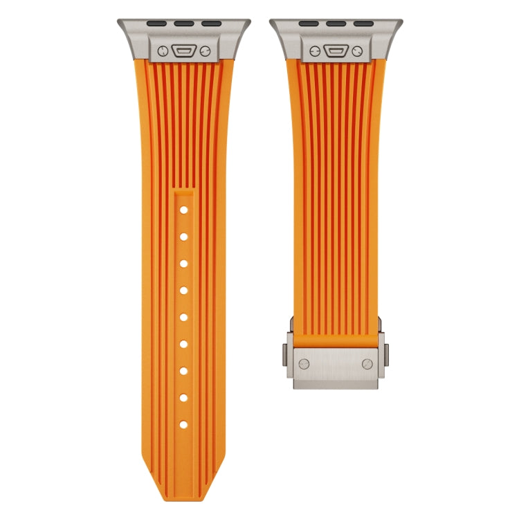 For Apple Watch 42mm Vertical Texture Titanium Buckle Elastic Silicone Watch Band(Orange)