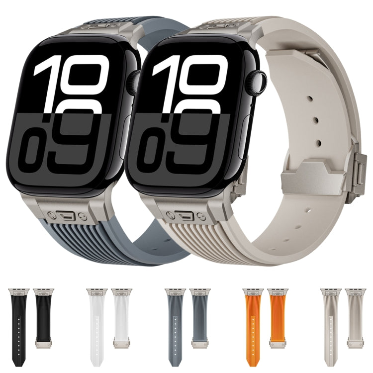 For Apple Watch Series 10 46mm Vertical Texture Titanium Buckle Elastic Silicone Watch Band(Black)
