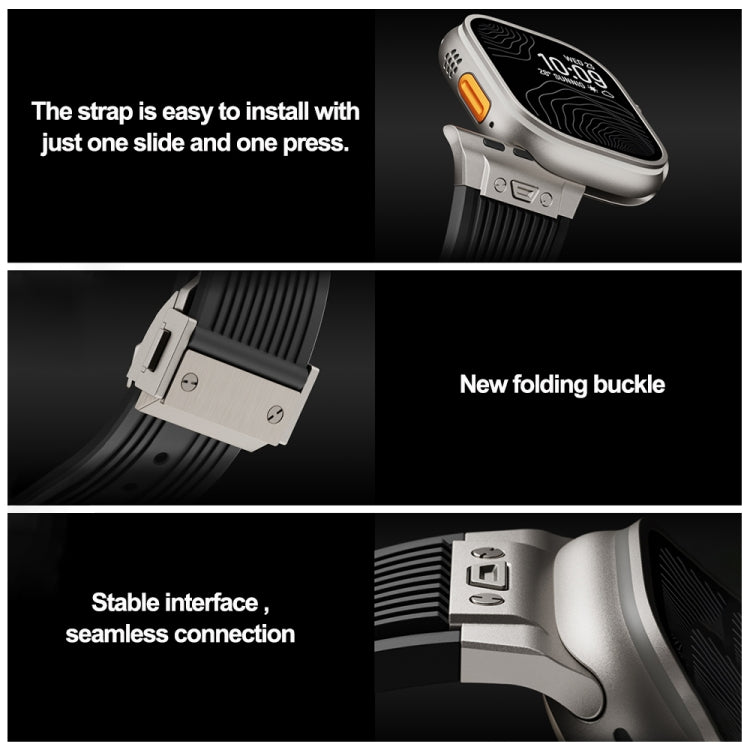 For Apple Watch Ultra 49mm Vertical Texture Titanium Buckle Elastic Silicone Watch Band(Black) - Watch Bands by PMC Jewellery | Online Shopping South Africa | PMC Jewellery | Buy Now Pay Later Mobicred