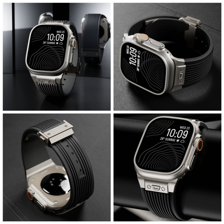 For Apple Watch Ultra 49mm Vertical Texture Titanium Buckle Elastic Silicone Watch Band(Black) - Watch Bands by PMC Jewellery | Online Shopping South Africa | PMC Jewellery | Buy Now Pay Later Mobicred
