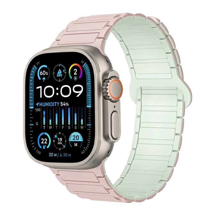 For Apple Watch Ultra 2 49mm I-Shaped Magnetic Silicone Watch Band(Pink Mint)