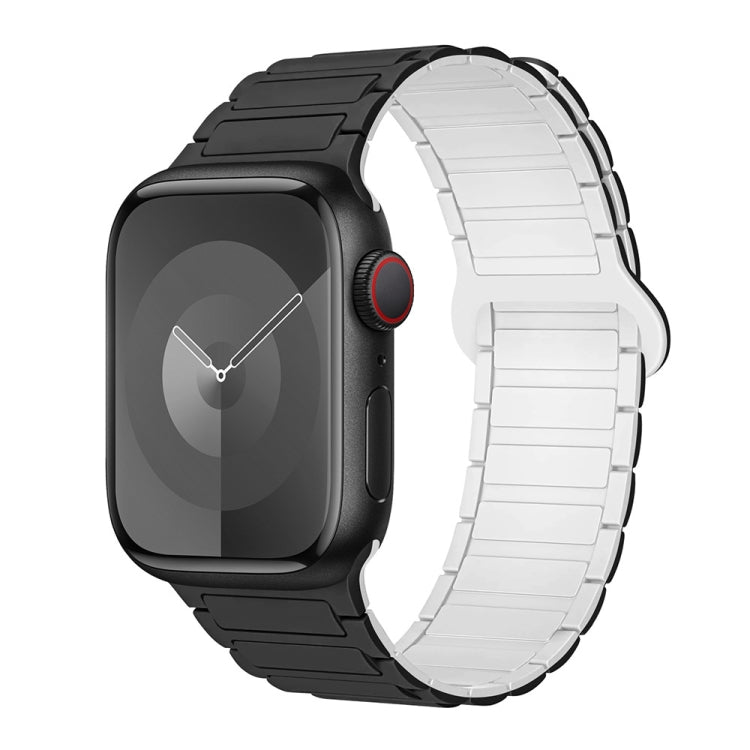 For Apple Watch Series 3 42mm I-Shaped Magnetic Silicone Watch Band(Black White)