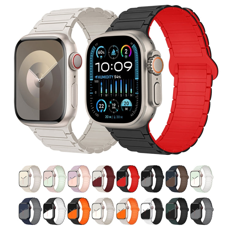 For Apple Watch Series 7 41mm I-Shaped Magnetic Silicone Watch Band(White Black)