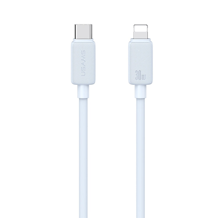 USAMS US-SJ697 USB-C / Type-C to 8 Pin 30W Striped Fast Charge Data Cable, Length:2m(Blue)