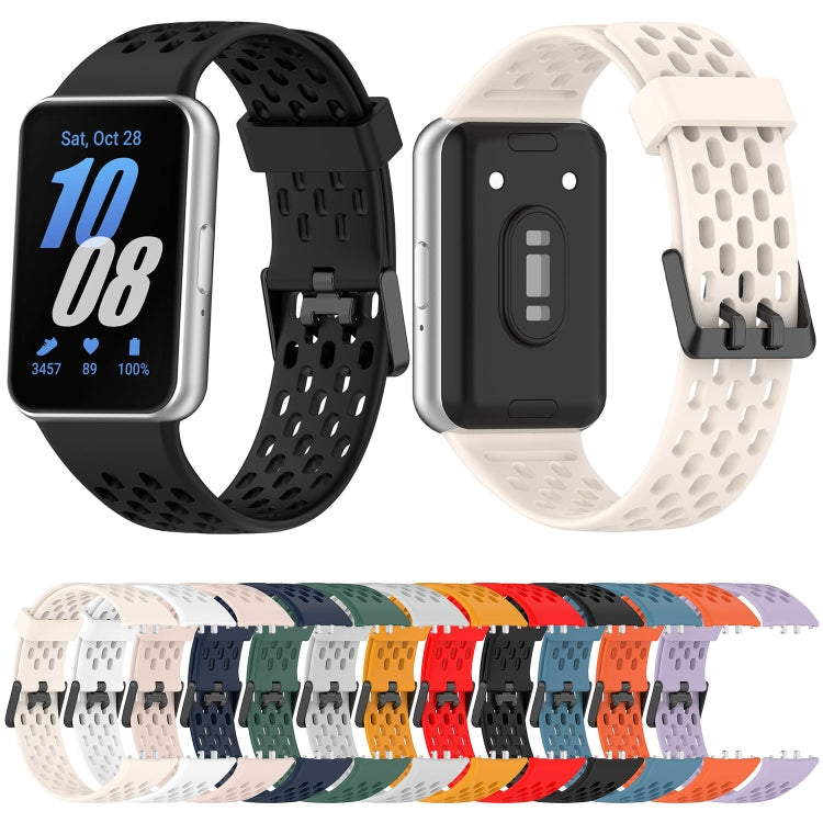 For Samsung Galaxy Fit 3 Hole Style Dual Buckle Silicone Watch Band(White)