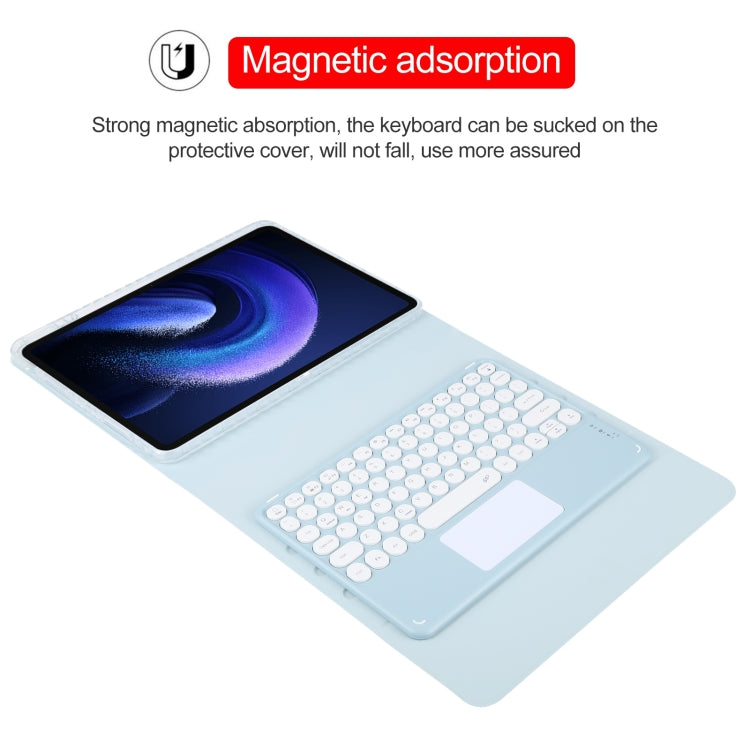 For Xiaomi Pad 6 Round Button Bluetooth Keyboard Rotatable Holder Leather Case with Touchpad(Sky Blue)