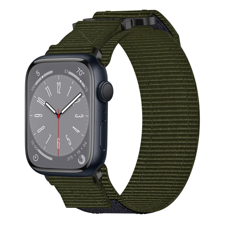 For Apple Watch Series 8 45mm Nylon Hook And Loop Fastener Watch Band(Army Green)