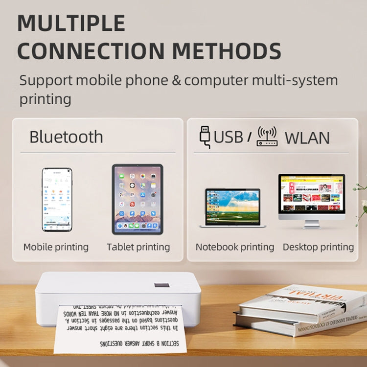A4 mini Portable Bluetooth HD Thermal Printer for Home Office Study(US Plug)