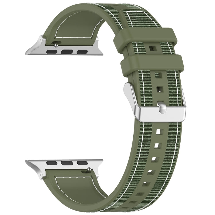 For Apple Watch Series 9 45mm Ordinary Buckle Hybrid Nylon Braid Silicone Watch Band(Green)