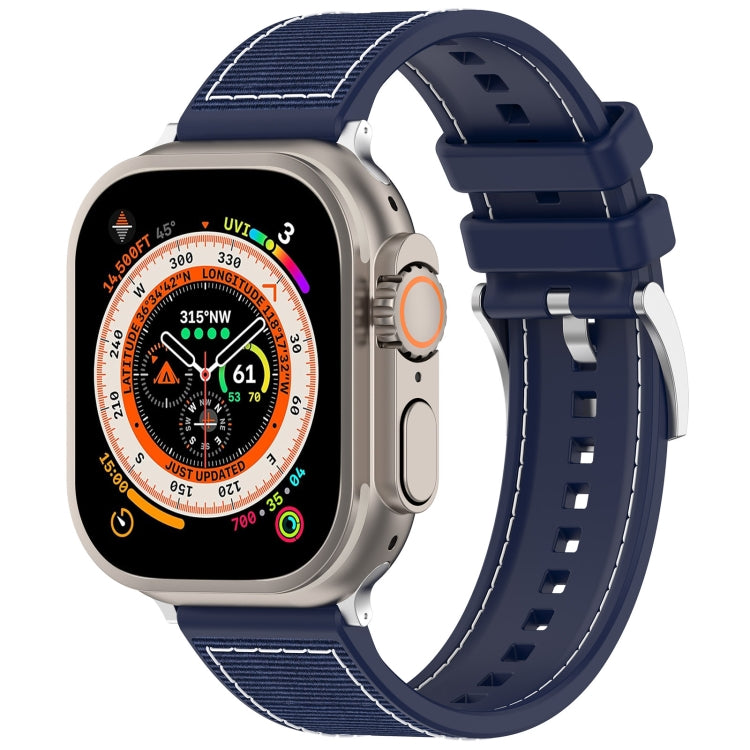For Apple Watch Series 6 44mm Official Buckle Hybrid Nylon Braid Silicone Watch Band(Midnight Blue)