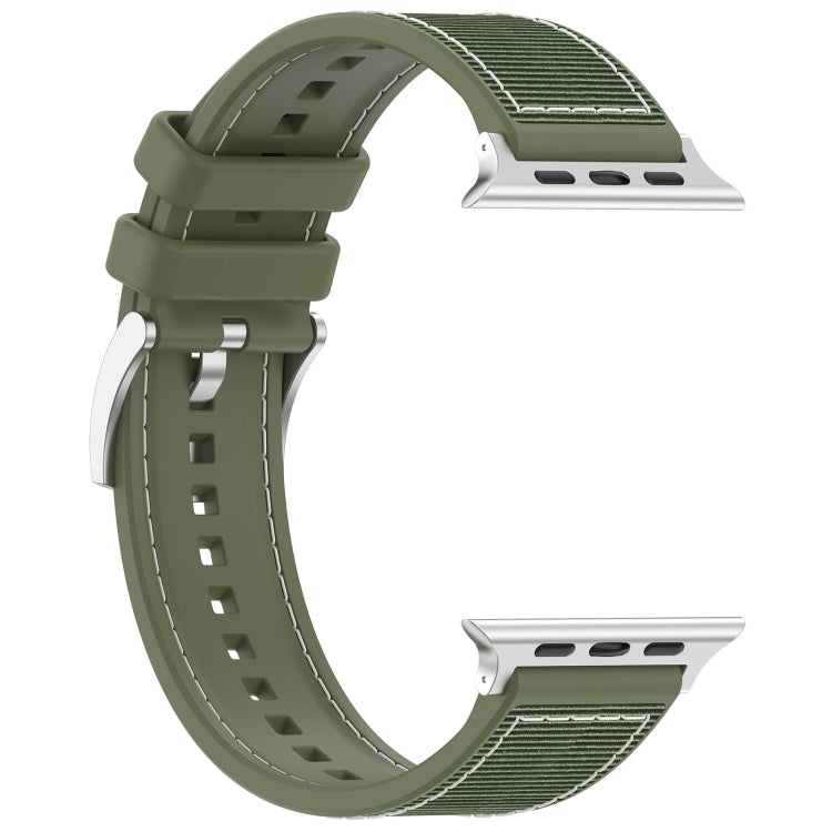 For Apple Watch 42mm Official Buckle Hybrid Nylon Braid Silicone Watch Band(Green)
