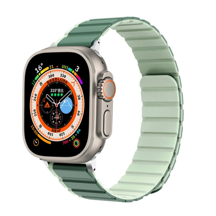 For Apple Watch Ultra 2 49mm ZGA Two Color Magnetic Silicone Watch Band(Dark Green+Light Green)