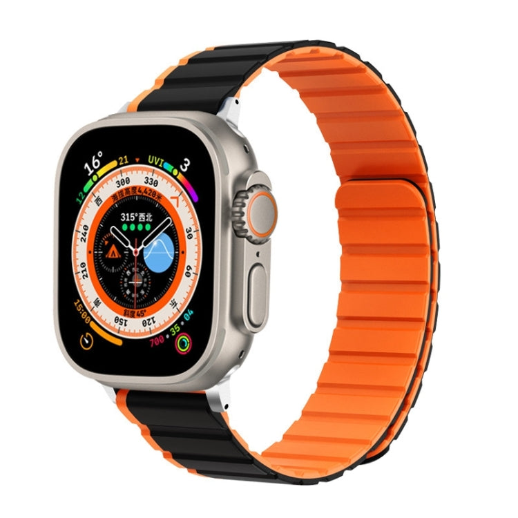 For Apple Watch Ultra 49mm ZGA Two Color Magnetic Silicone Watch Band(Black+Orange)