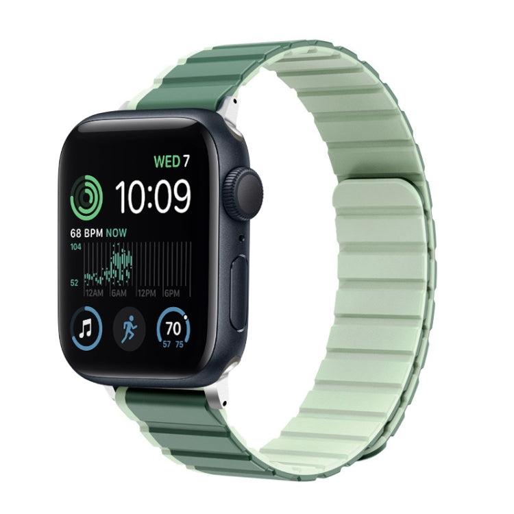For Apple Watch SE 44mm ZGA Two Color Magnetic Silicone Watch Band(Dark Green+Light Green)