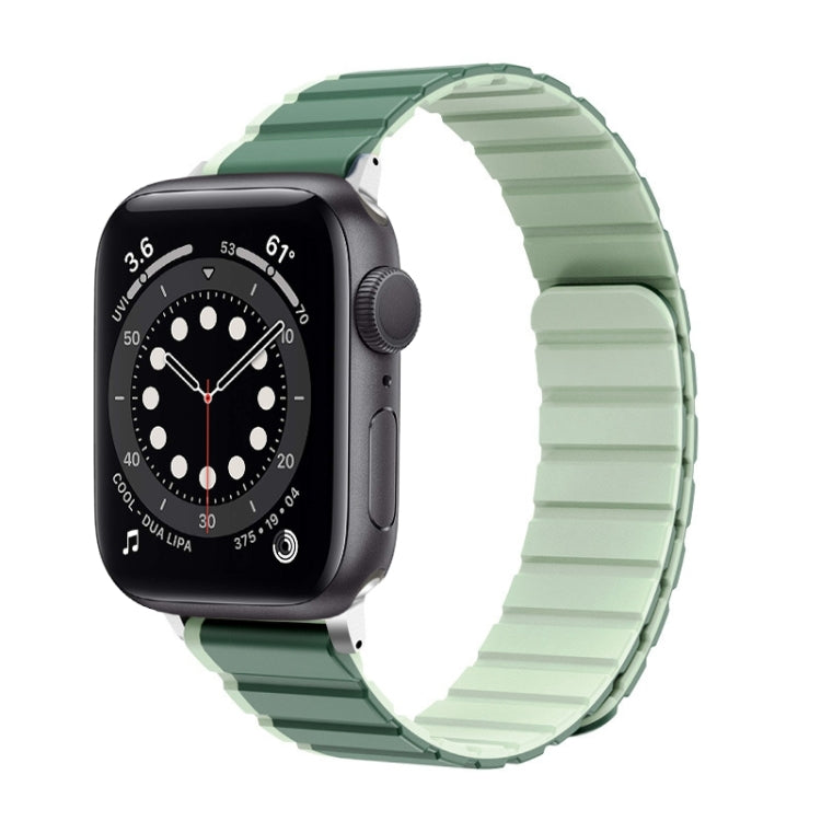 For Apple Watch Series 6 44mm ZGA Two Color Magnetic Silicone Watch Band(Dark Green+Light Green)