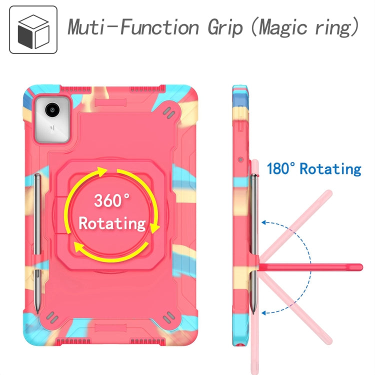 For Lenovo Tab M11/ Xiaoxin Pad 11 2024 Handle Robot Silicone Hybrid PC Tablet Case(Camouflage Rose Red)