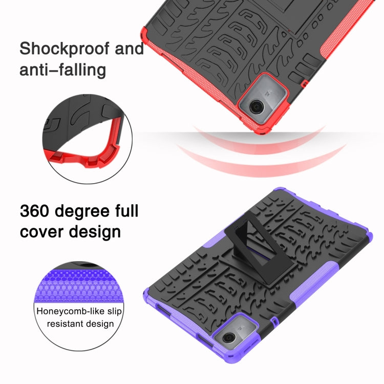 For Lenovo Tab M11/ Xiaoxin Pad 11 2024 Tire Texture TPU Hybrid PC Tablet Case with Holder(Red)