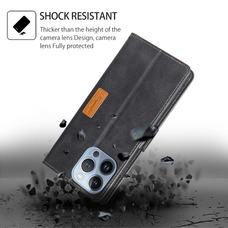 For Motorola Moto G Play 4G 2024 Contrast Color Side Buckle Leather Phone Case(Black + Grey)