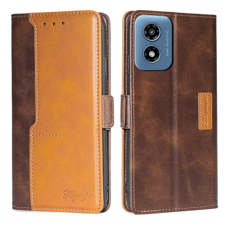 For Motorola Moto G Play 4G 2024 Contrast Color Side Buckle Leather Phone Case(Dark Brown + Gold)