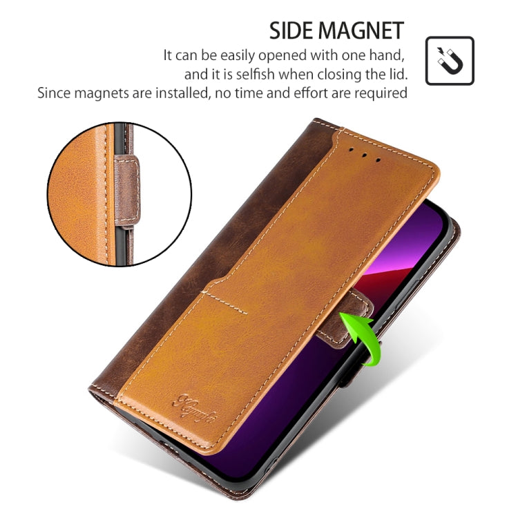 For Motorola Edge 5G 2024 Contrast Color Side Buckle Leather Phone Case(Dark Brown + Gold)