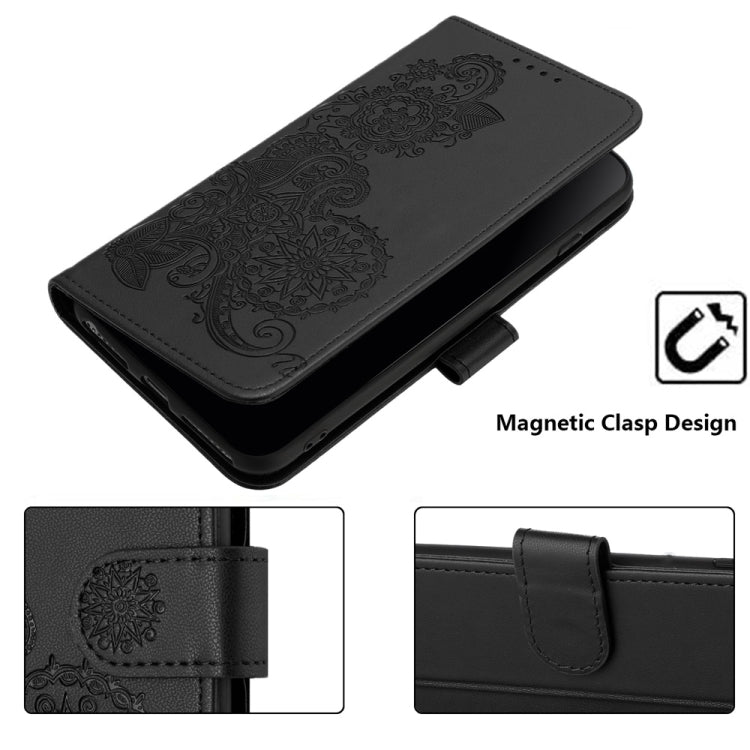 For iPhone 16 Plus Datura Flower Embossed Flip Leather Phone Case(Black) - iPhone 16 Plus Cases by PMC TechLife | Online Shopping South Africa | PMC TechLife | Buy Now Pay Later Mobicred