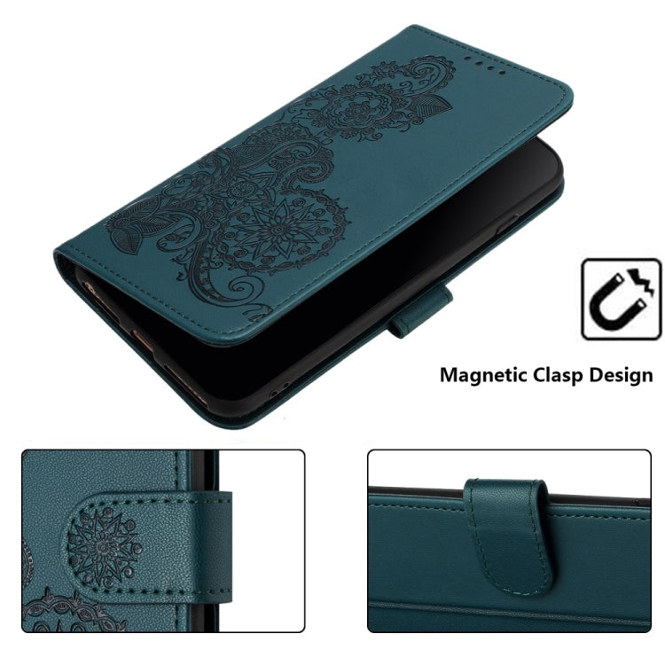 For iPhone 16 Datura Flower Embossed Flip Leather Phone Case(Dark Green) - iPhone 16 Cases by PMC TechLife | Online Shopping South Africa | PMC TechLife | Buy Now Pay Later Mobicred