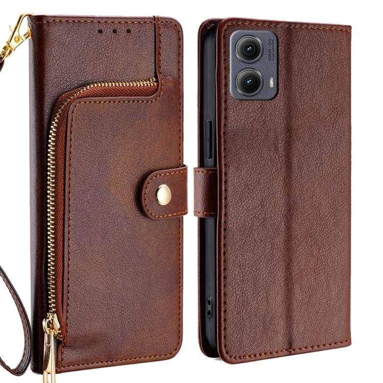 For Motorola Edge 5G 2024 Zipper Bag Leather Phone Case(Brown)
