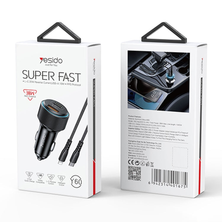 Yesido Y60 38W Car Fast Charging Charger(Black) - Car Charger by Yesido | Online Shopping South Africa | PMC TechLife | Buy Now Pay Later Mobicred