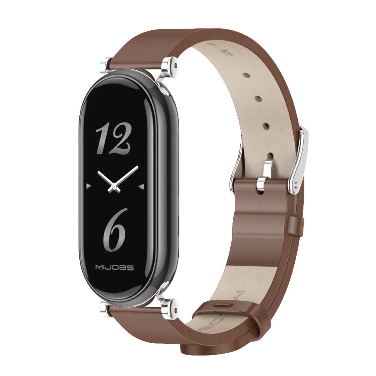 For Xiaomi Smart Band 10 / 9 / 8 Mijobs GT4 First Layer Cowhide Watch Band(Brown Silver)