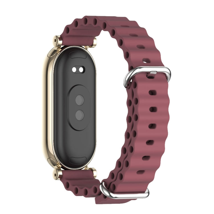For Xiaomi Smart Band 10 / 9 / 8 Mijobs GT4 Marine Silicone Breathable Watch Band(Wine Red Light Gold)