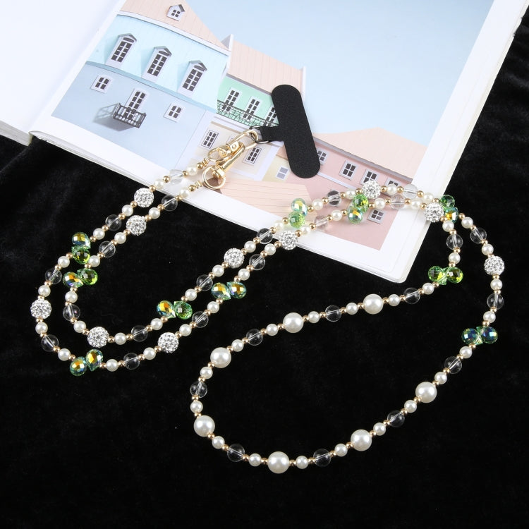 Mobile Phone Anti-lost Long Chain Flash Diamond Pearl Crossbody Lanyard(Green)
