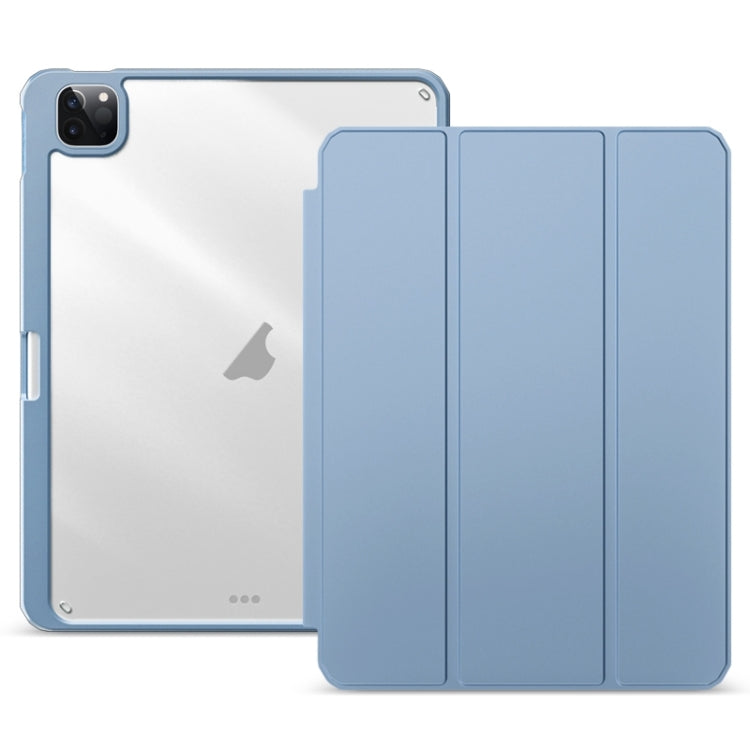 For iPad Pro 12.9 2022/2021/2020 ZGA Tri-Fold Voltage Smart Leather Tablet Case(Ice Blue)