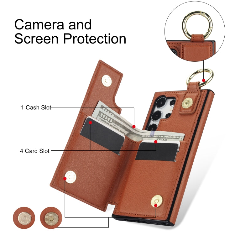 For Samsung Galaxy S24 Ultra 5G Litchi Texture Zipper Double Buckle Card Bag Phone Case(Brown)