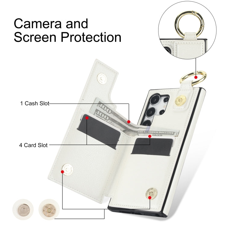 For Samsung Galaxy S24 Ultra 5G Litchi Texture Zipper Double Buckle Card Bag Phone Case(White)