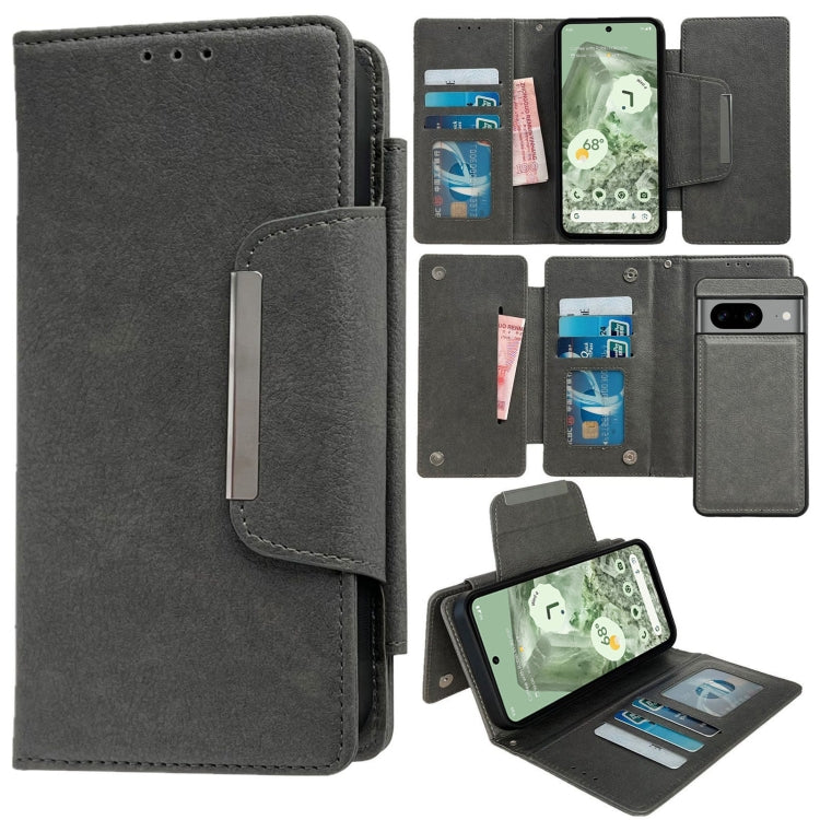 For Google Pixel 8a Multifunctional 7-Card Wallet Leather Phone Case(Grey)
