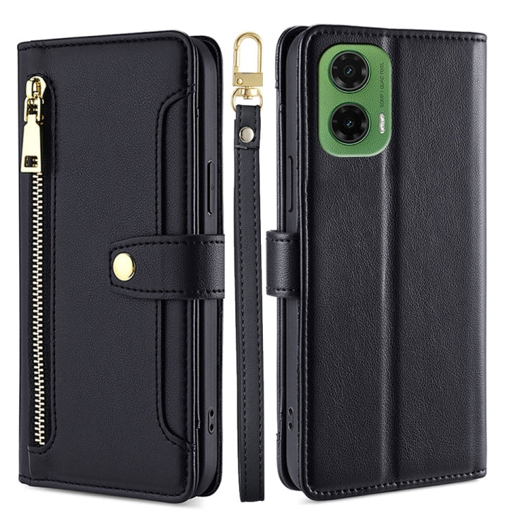For Motorola Moto G35 5G Sheep Texture Cross-body Zipper Wallet Leather Phone Case(Black)
