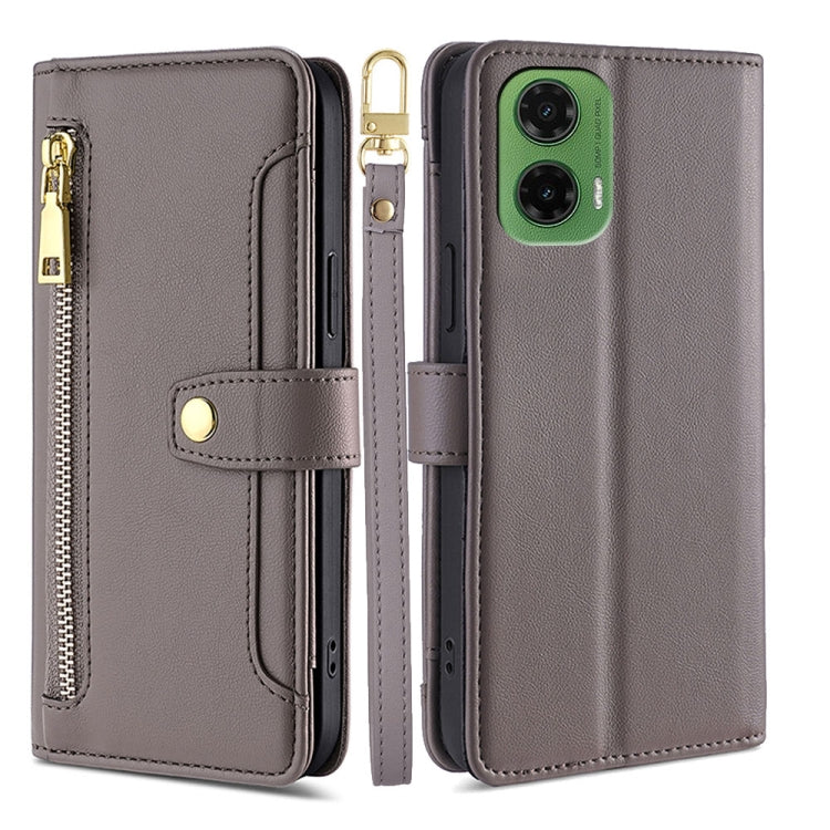 For Motorola Moto G35 5G Sheep Texture Cross-body Zipper Wallet Leather Phone Case(Grey)