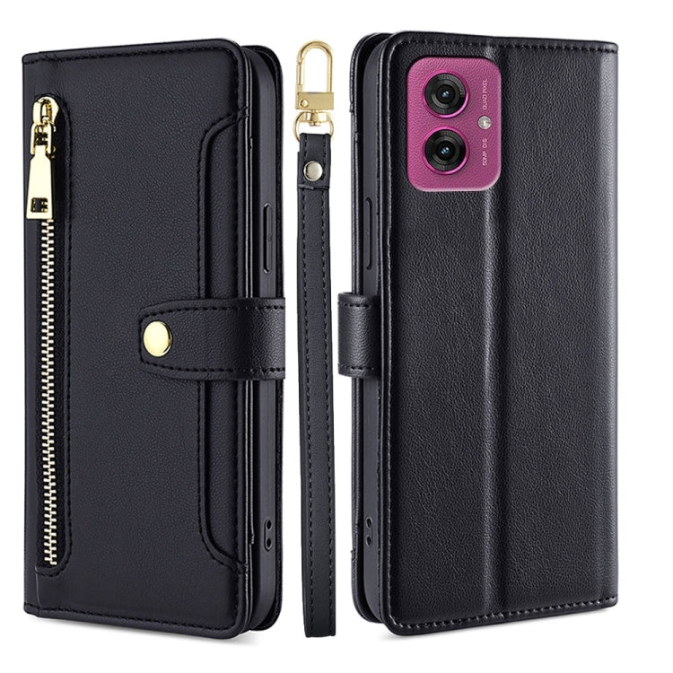 For Motorola Moto G55 5G Sheep Texture Cross-body Zipper Wallet Leather Phone Case(Black)