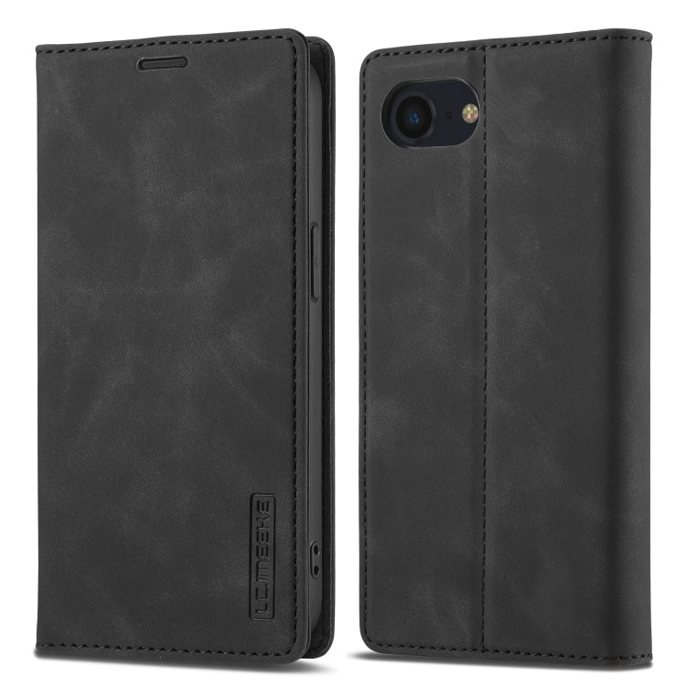 For iPhone 16e LC.IMEEKE Strong Magnetism Microfiber Leather Phone Case(Black)