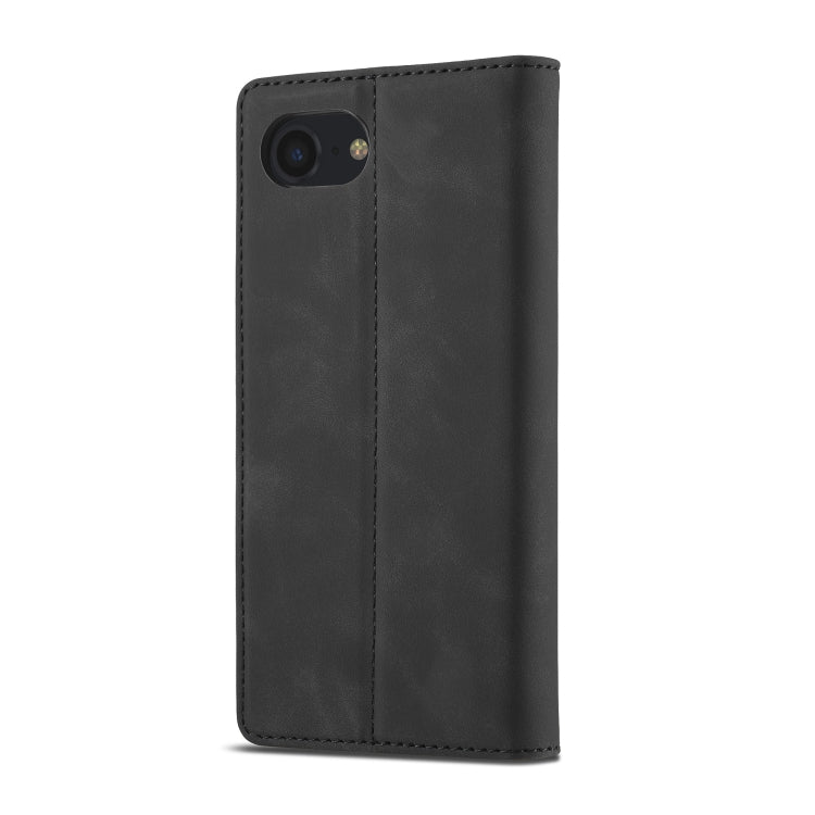 For iPhone 16e LC.IMEEKE Strong Magnetism Microfiber Leather Phone Case(Black)