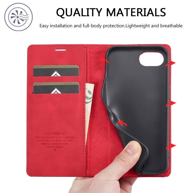 For iPhone 16e LC.IMEEKE Strong Magnetism Microfiber Leather Phone Case(Red) - iPhone 16e Cases by LC.IMEEKE | Online Shopping South Africa | PMC Jewellery | Buy Now Pay Later Mobicred
