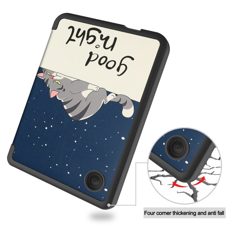 For KOBO Clara Colour 2024 / BW Painted Voltage Caster TPU Leather Smart Tablet Case(Lazy Cat)