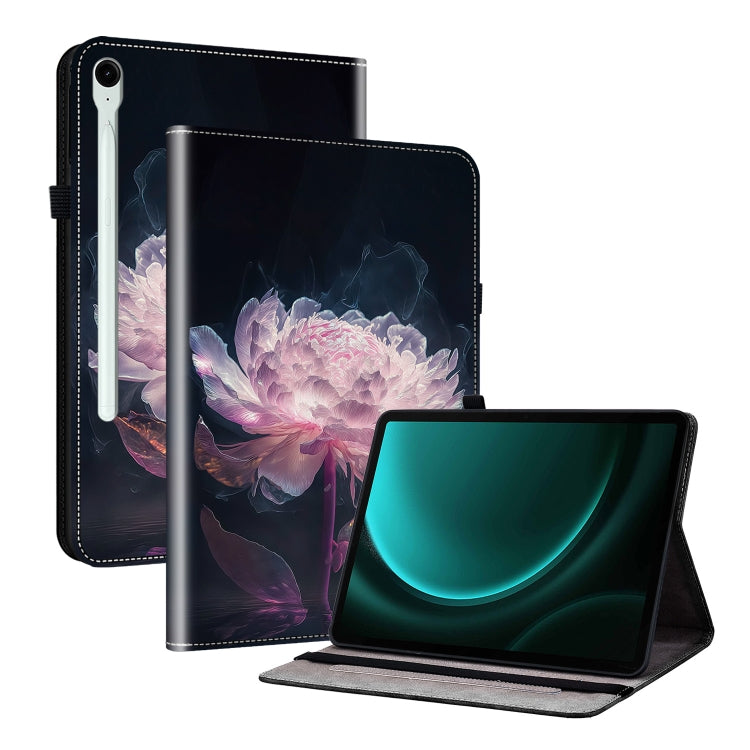 For Samsung Galaxy Tab S9 / S9 FE Crystal Texture Painted Leather Tablet Case(Purple Peony)