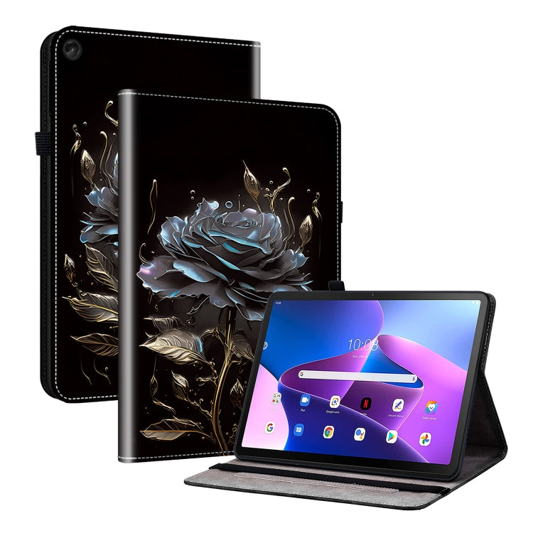 For Lenovo Tab M10 Plus HD 10.6 3rd Gen Crystal Texture Painted Leather Tablet Case(Black Rose)