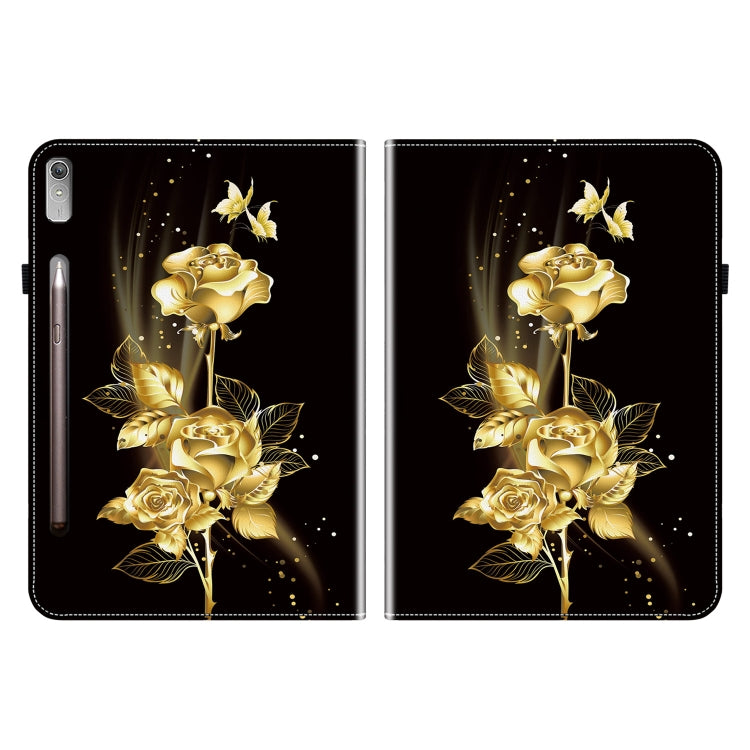 For Lenovo Tab P11 Pro Gen 2 11.2 Crystal Texture Painted Leather Tablet Case(Gold Butterfly Rose)