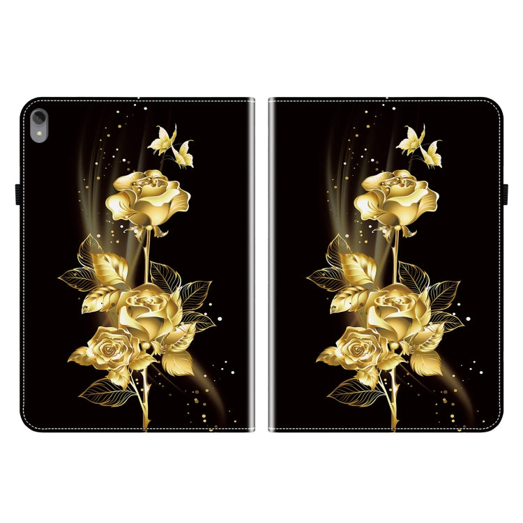 For Lenovo Tab P11 / Xiaoxin Pad Plus Crystal Texture Painted Leather Tablet Case(Gold Butterfly Rose)