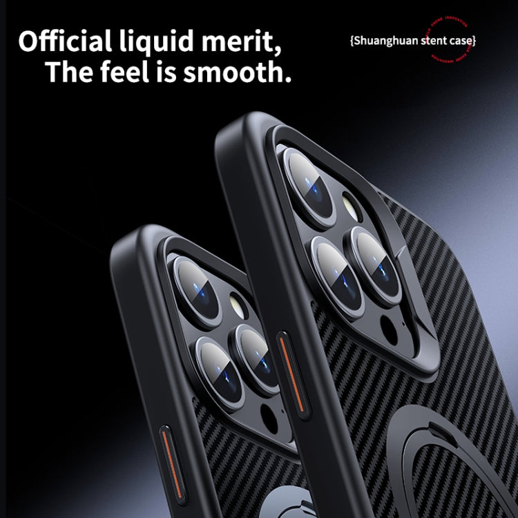 For iPhone 16 Double Ring MagSafe Holder Carbon Fiber Phone Case(Black) - iPhone 16 Cases by PMC TechLife | Online Shopping South Africa | PMC TechLife | Buy Now Pay Later Mobicred